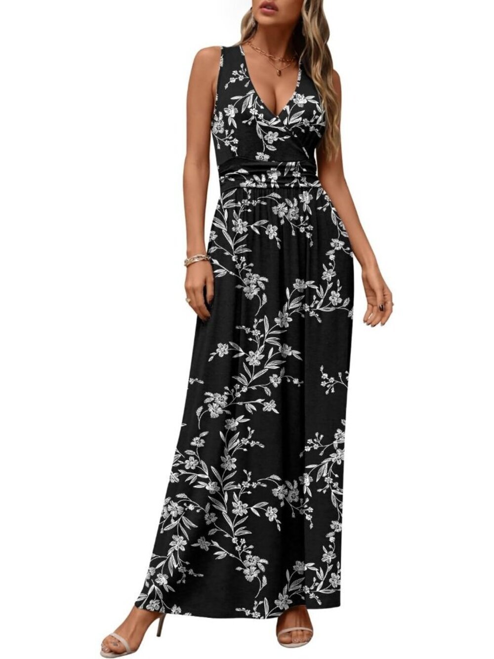 Women's Craved White Black Sleeveless Summer Casual Formal  Pockets Maxi Dress